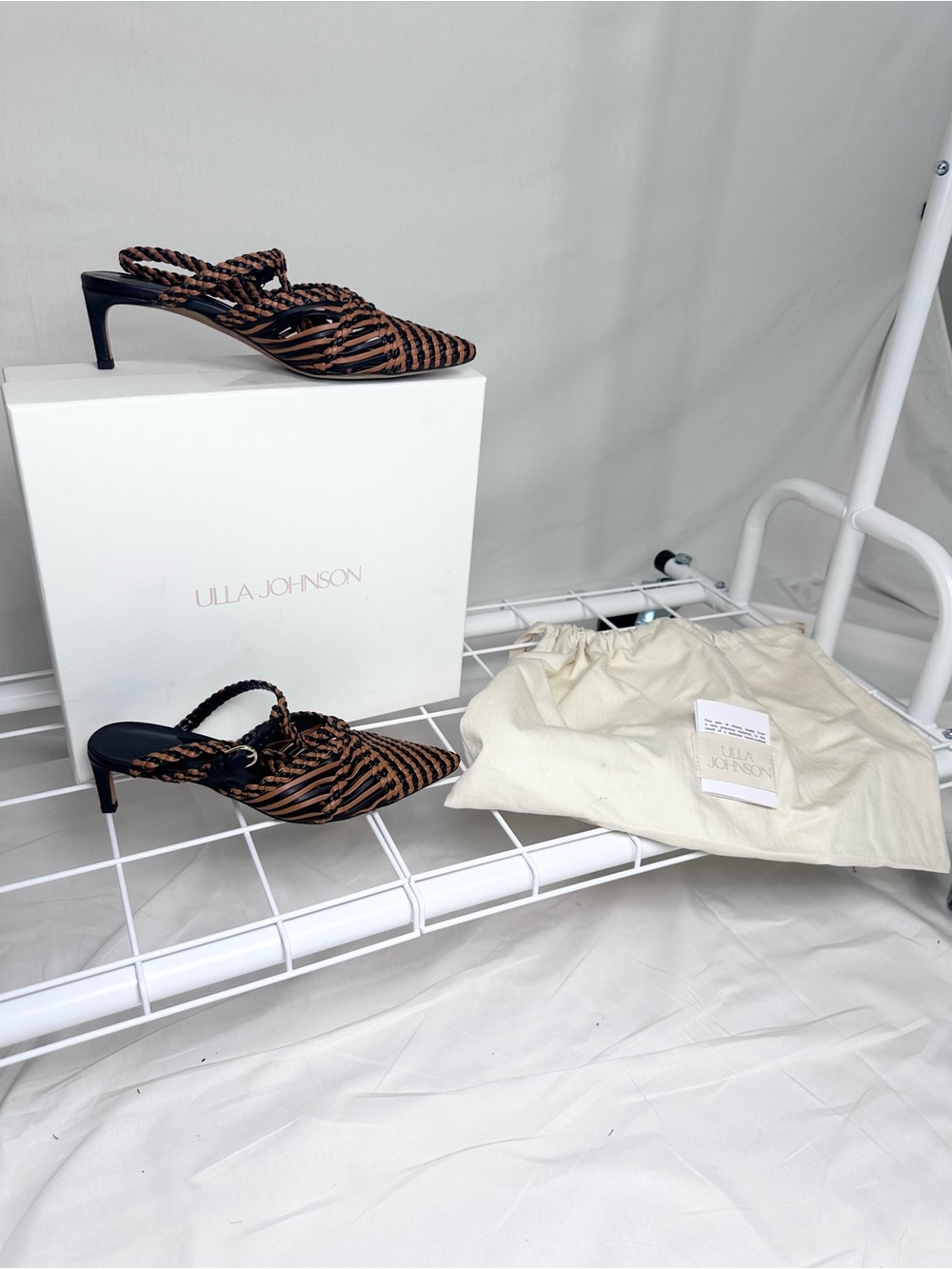 Ulla Johnson Black and Brown Zebra-Print Braided-Strap Kitten-Heel Mules NEW